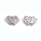 Brass Micro Pave Cubic Zirconia Links connectors, Heart with Heart, Clear, Platinum, 13x20x2.7mm, Hole: 1.4mm