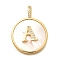 Rack Plating Brass Micro Pave Clear Cubic Zirconia Pendants with Shell, Letter Series Charms, Long-Lasting Plated, Lead Free & Cadmium Free, Letter A, 32x24x3.5mm, Hole: 6x3mm
