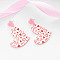 Valentine's Day Acrylic Heart Dangle Stud Earrings, Platinum, Pink, 58x37mm