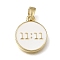 Brass with White Enamel Pendants, Flat Round with Number 11:11 Charms, Rack Plating, Long-Lasting Plated, Cadmium Free & Lead Free, Golden, 16x13x2mm, Hole: 5x2mm