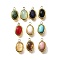 304 Stainless Steel Charms, Oval, with Natural Mixed Gemstone, Real 18K Gold Plated, Ion Plating(IP), 10x6x3.5mm, Hole: 1.2mm