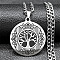 304 Stainless Steel Pendant Necklaces, Flat Round with Tree of Life, Stainless Steel Color, 23.46 inch(59.6cm)