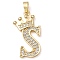 Rack Plating Brass Micro Pave Cubic Zirconia Pendants, Long-Lasting Plated, Lead Free & Cadmium Free, Real 18K Gold Plated, Letter S, 22~24x12~22x2mm, Hole: 3x4mm