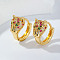 Brass Pave Cubic Zirconia Hoop Earrings, Leopard, Golden, Colorful, 15x9mm