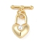 Brass Toggle Clasps, with ABS Imitation Pearl, Heart, Real 18K Gold Plated, Heart: 13x8.5x6mm, Hole: 5.5x3.5mm, Bar: 12x4x2.5mm, Hole: 1mm