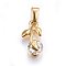 304 Stainless Steel Pendants, with Cubic Zirconia, Cherry, Clear, Golden, 15x8x5mm, Hole: 5x3mm