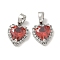 Brass Micro Pave Cubic Zirconia Pendents, Heart Charms, Platinum, 11.5x9.5x4.5mm, Hole: 4x3mm
