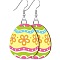 Printed Easter Acrylic Dangle Earrings, Egg with Pattern, Platinum, Yellow, 50mm
