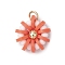 Handmade Polymer Clay & Glass Seed & Brass Pendants, Flower, with 304 Stainless Steel Jump Rings, Light Salmon, 15x14x6mm