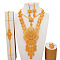 Flower Brass Bracelets & Earrings & Necklaces & Rings Sets, Golden, Earring: 2.36 inch(60mm)