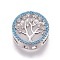 Brass Micro Pave Cubic Zirconia Slide Charms, Flat Round with Tree of Life, Colorful, Platinum, 15.5x5.5mm, Hole: 2x12mm
