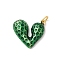 Rack Plating Brass Enamel Pendants, with Jump Ring, Long-Lasting Plated, Cadmium Free & Lead Free, Heart Charm, Real 18K Gold Plated, Green, 15x17x4mm, Hole: 3mm