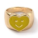 合金エナメルフィンガー指輪  笑顔とハート  ライトゴールド  きいろ  usサイズ6（16.5mm） RJEW-H539-02A-LG-1