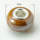 手作り陶器ヨーロピアンビーズ  シルバーカラーの真鍮の二重コアを持つ  ロンデル  チョコレート  15x10~11mm  穴：5mm OPDL-G001-14-1