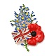 合金ブローチ  エナメルとカラフルなラインストーン付き  ポピーの花と旗と枝の形  カラフル  76x53x13.5mm  ピン：0.6mm JEWB-B001-01KCG-2