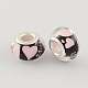 Large Hole Heart Pattern Acrylic European Beads with Silver Color Plated Brass Double Cores OPDL-R113-07C-2