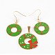 304 Stainless Steel Enamel Dangle Earrings and Pendant Jewelry Sets for Christmas STAS-M085-28G-1