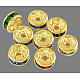 ラインストーンスペーサービーズ  グレードA  黄金の銅  ロンデル  ニッケルフリー  ミックスカラー  直径約10mm  厚さ4mm  穴：2mm X-RSB039NFG-1