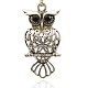 Antique Silver Alloy Rhinestone Hollow Owl Pendants for Halloween Jewelry PALLOY-J203-06AS-1