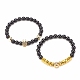2 pièces 2 style synthétique hématite et pierre noire et bracelets extensibles en obsidienne naturelle sertis de crâne de zircone cubique BJEW-JB08120-01-4