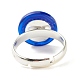 ナザールボンジュウ樹脂調整可能リング付きフラットラウンド  女性のための保護ラッキー真鍮指輪  プラチナ  ブルー  usサイズ4 1/4(15mm) RJEW-JR00406-4