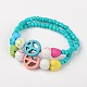 Bracelets extensibles colorés en forme de signe de paix turquoise synthétique pour enfants X-BJEW-JB01392-2