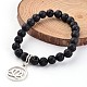 Plat rond avec des ensembles de bracelets à breloques en perles de pierre de lave naturelle de lotus BJEW-JB02232-01-2