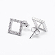 Rhodium Plated 925 Sterling Silver Micro Pave Cubic Zirconia Stud Earrings EJEW-F137-14P-2