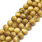 Natürlichen Tigerauge Perlen Stränge, Runde, golden, 8~8.5 mm, Bohrung: 1 mm, ca. 47~48 Stk. / Strang, 14.96~15.55 Zoll (38~39.5 cm)