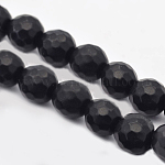 Facetas redondas de piedra negro natural hebras de abalorios, 6mm, agujero: 1 mm, aproximamente 63 pcs / cadena, 15.55 pulgada
