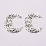 Enlaces de filigranas de hierro, adornos de metal grabados, ahuecar, luna creciente, Platino, 43x37.5x0.5mm, agujero: 1.2 mm