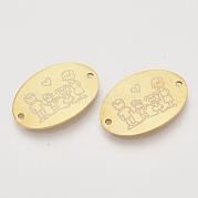201ステンレス鋼リンクコネクター  楕円形の家族模様  ゴールドカラー  20x30x1mm  穴：1.8mm STAS-T052-09G