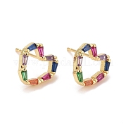 Серьги-гвоздики в форме сердца из кубического циркония EJEW-A069-13G