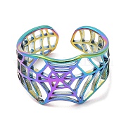 Ion Plating(IP) 304 Stainless Steel Hollow Spider Web Open Cuff Ring for Women RJEW-M149-25RC
