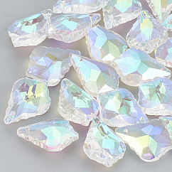 Perles de feuille facettée en verre plauqé, clair ab, 22x16x8mm, Trou: 2mm