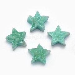 Galvanisieren Sie natürliche Druzy Quarz Anhänger / charms, Stern, Regenbogen plattiert, 12~12.5x13x5~7 mm, Bohrung: 0.8 mm