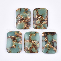 Pendentifs assemblés en bronzite naturelle et synthétique aqua terra jasper, jaspe d'impression, rectangle, turquoise pale, 47x32x7.5mm, Trou: 1.4mm