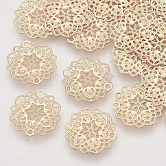 Conectores de enlaces de latón, adornos de metal grabados, Plateado de larga duración, Sin cadmio y níque y plomo, flor, la luz de oro, 13.5x0.3mm, agujero: 1.2 mm