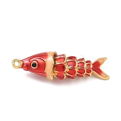 Anhänger aus Messing mit Mikropavé-Kubikzirkonia und Emaille, Fisch Charme, echtes 18k vergoldet, dunkelrot, 35x11x10 mm, Bohrung: 1.4 mm