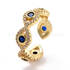 Manschettenring aus Zirkonia mit bösem Blick, offener Ring aus echtem 18 Karat vergoldetem Messing für Frauen, Bleifrei und cadmium frei, Blau, uns Größe 6 1/2 (16.9mm)