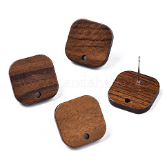 Risultati di orecchini a bottone in legno di noce, con foro e perno in acciaio inox 304, quadrato, Perù, 16x16mm, Foro: 1.8 mm, ago :0.7mm