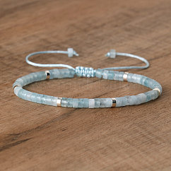 Bracelets tressés en perles d'aigue-marine naturelle, bracelets ajustables pour femmes, Diamètre intérieur: 16 cm, perle: 4~4.5x2~2.5 mm