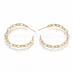 Brass Half Hoop Earrings, Stud Earring, Long-Lasting Plated, Ring, Real 18K Gold Plated, 22x26x1.5mm, Pin: 0.7mm, 6pairs/box Brass