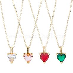 4 Stück 4 Farben Messing Micro Pave Zirkonia Herz Anhänger Halsketten Set&nbsp;NJEW-FI0001-58