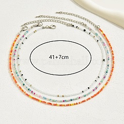 3 Stück böhmische runde Regenbogen-Glasperlen-Halsketten mit zwei Lagen für Frauen&nbsp;DY1745