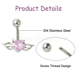 5 stücke 5 arten herz teardrop 304 edelstahl perle rosa zirkonia curved barbell bauch ringe&nbsp;AJEW-CJ0001-58