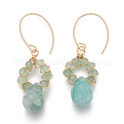 Pendientes colgantes de lágrima facetada de latón dorado&nbsp;EJEW-JE04351-01