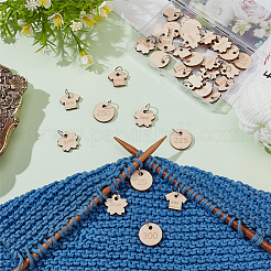 Blume & Kleidung & flacher runder Holzanhänger mit Maschenmarkierern&nbsp;HJEW-FG00008