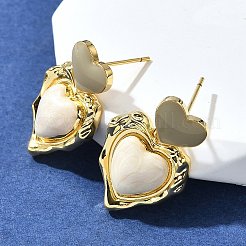 Orecchini a bottone in ottone smaltato a forma di cuore&nbsp;EJEW-Z086-17G-01