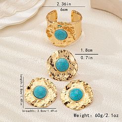 Set di orecchini a bottone e anello in lega di fiori con turchese sintetico e braccialetti polsini&nbsp;FS-WG05099-01